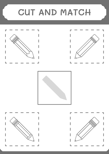 Couper Et Assortir Des Parties Du Jeu De Crayons Pour Enfants Feuille De Travail Imprimable D'illustration Vectorielle