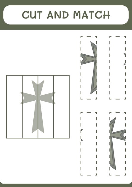 Couper et assortir des parties du jeu de croix chrétienne pour les enfants Feuille de travail imprimable d'illustration vectorielle