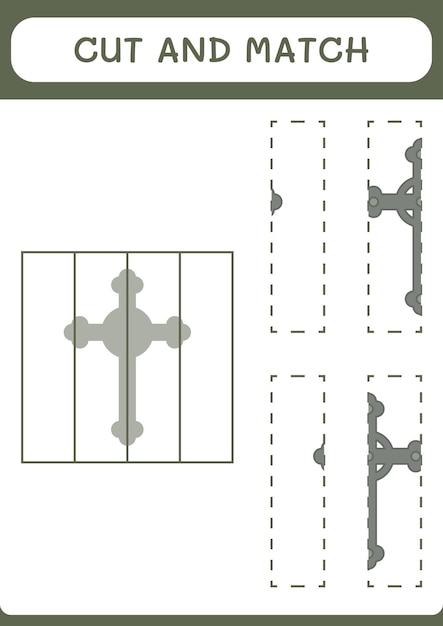 Couper et assortir des parties du jeu de croix chrétienne pour les enfants Feuille de travail imprimable d'illustration vectorielle