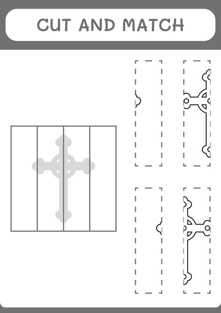 Couper et assortir des parties du jeu de croix chrétienne pour les enfants Feuille de travail imprimable d'illustration vectorielle