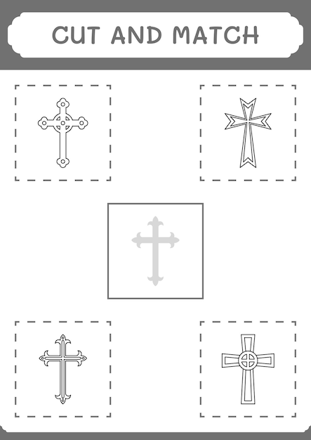 Couper et assortir des parties du jeu de croix chrétienne pour les enfants Feuille de travail imprimable d'illustration vectorielle