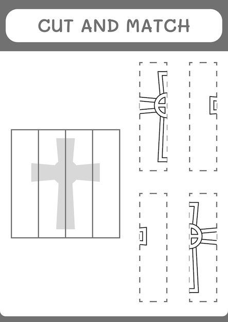 Couper et assortir des parties du jeu de croix chrétienne pour les enfants Feuille de travail imprimable d'illustration vectorielle