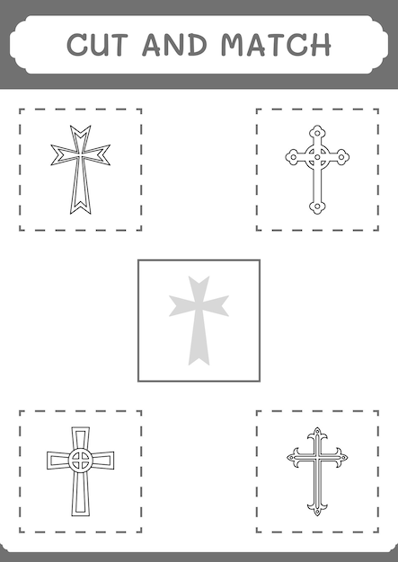Couper et assortir des parties du jeu de croix chrétienne pour les enfants Feuille de travail imprimable d'illustration vectorielle