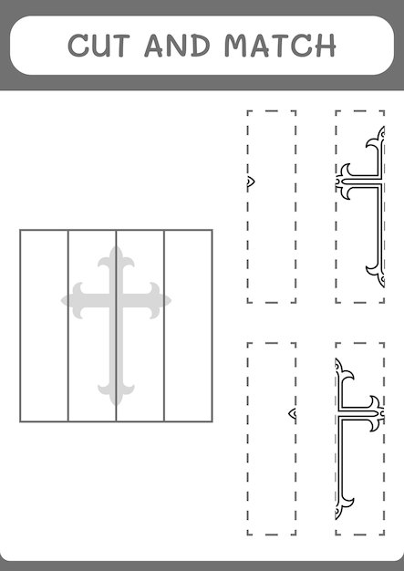 Couper et assortir des parties du jeu de croix chrétienne pour les enfants Feuille de travail imprimable d'illustration vectorielle