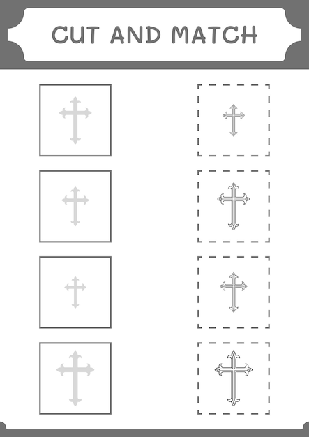 Couper et assortir des parties du jeu de croix chrétienne pour les enfants Feuille de travail imprimable d'illustration vectorielle