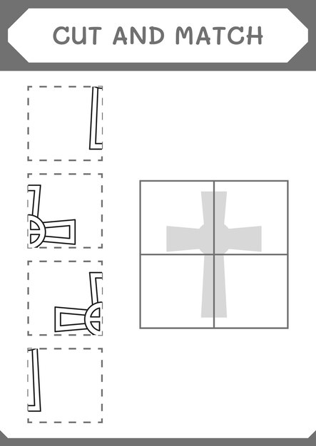 Couper et assortir des parties du jeu de croix chrétienne pour les enfants Feuille de travail imprimable d'illustration vectorielle
