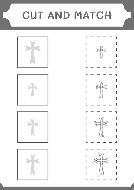 Couper Et Assortir Des Parties Du Jeu De Croix Chrétienne Pour Les Enfants Feuille De Travail Imprimable D'illustration Vectorielle