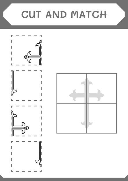 Couper et assortir des parties du jeu de croix chrétienne pour les enfants Feuille de travail imprimable d'illustration vectorielle