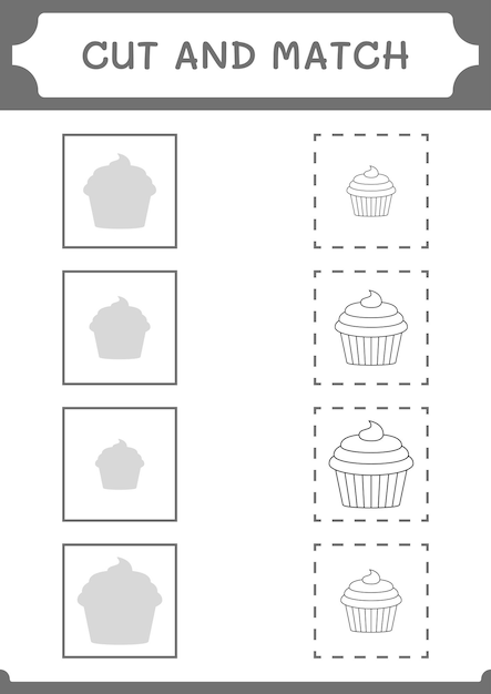 Couper Et Assortir Des Parties Du Jeu Cupcake Pour Les Enfants Feuille De Travail Imprimable D'illustration Vectorielle