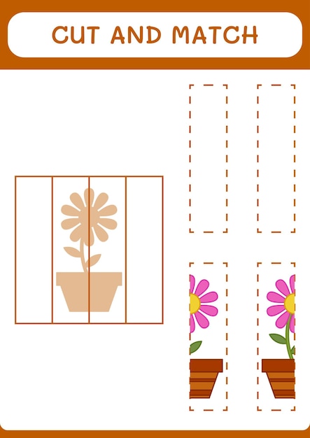 Couper et assortir des parties du jeu de fleurs pour enfants Feuille de travail imprimable d'illustration vectorielle