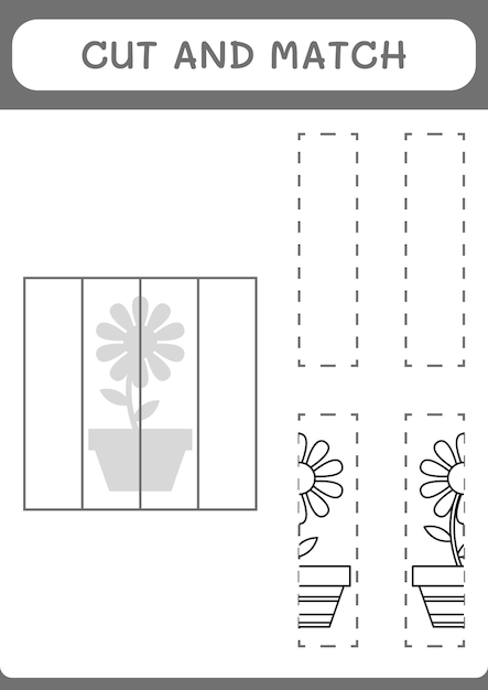 Couper et assortir des parties du jeu de fleurs pour enfants Feuille de travail imprimable d'illustration vectorielle