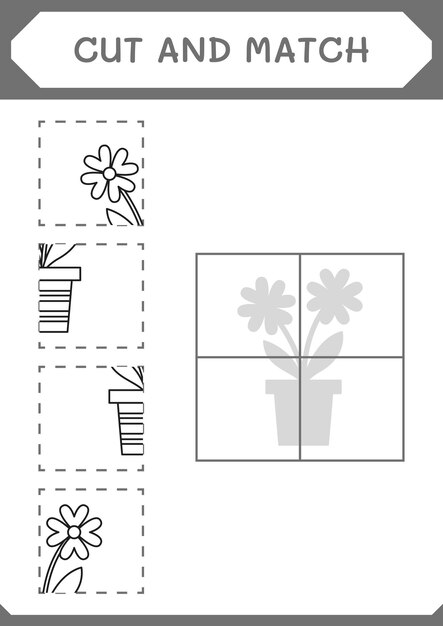 Couper et assortir des parties du jeu de fleurs pour enfants Feuille de travail imprimable d'illustration vectorielle