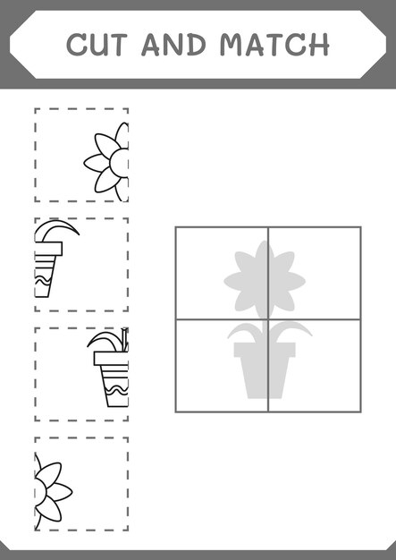 Couper et assortir des parties du jeu de fleurs pour enfants Feuille de travail imprimable d'illustration vectorielle