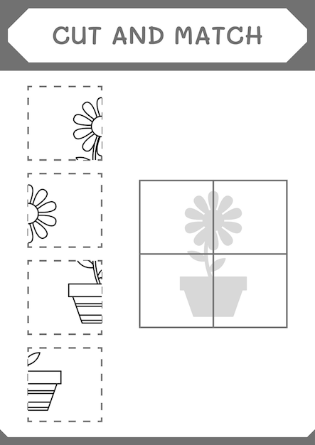 Couper et assortir des parties du jeu de fleurs pour enfants Feuille de travail imprimable d'illustration vectorielle