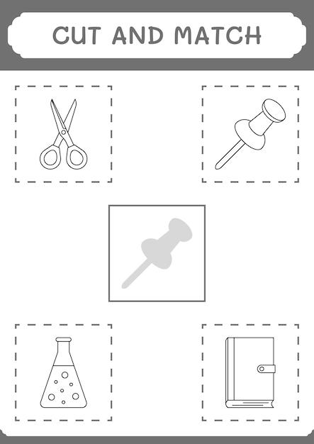 Couper Et Assortir Les Parties Du Jeu De Punaise Pour Les Enfants Feuille De Travail Imprimable D'illustration Vectorielle