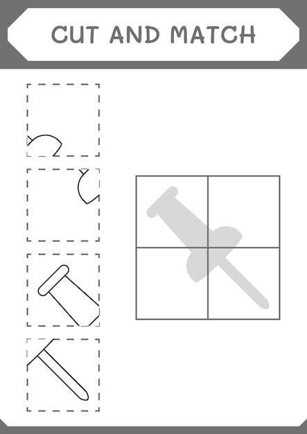 Couper et assortir les parties du jeu de punaise pour les enfants Feuille de travail imprimable d'illustration vectorielle