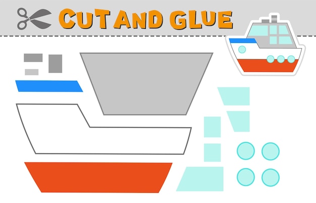Vecteur couper et coller illustration vectorielle d'un bateau de croisière jeu de papier pour l'activité et l'éducation des enfants