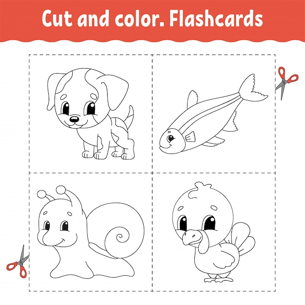 Couper Et Colorer. Jeu De Flashcard.