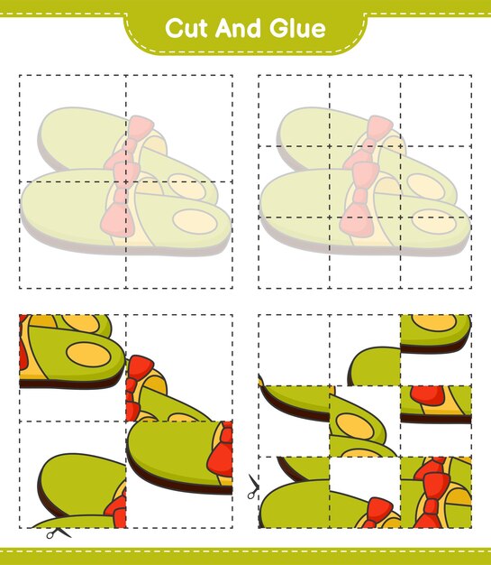 Coupez Et Collez, Coupez Des Parties De Chaussons Et Collez-les. Jeu éducatif Pour Enfants, Feuille De Calcul Imprimable, Illustration Vectorielle