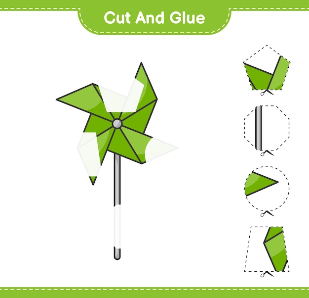 Coupez Et Collez, Coupez Des Parties De Pinwheels Et Collez-les. Jeu éducatif Pour Enfants, Feuille De Calcul Imprimable, Illustration Vectorielle