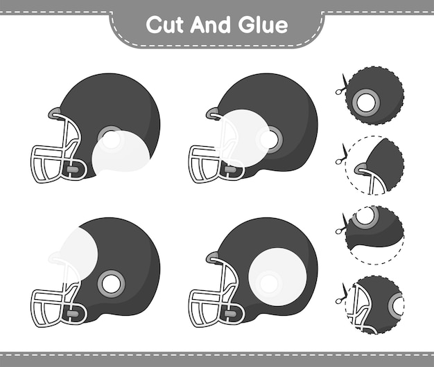 Coupez Et Collez Les Parties Coupées Du Casque De Football Et Collez-les Jeu éducatif Pour Enfants Illustration Vectorielle De Feuille De Travail Imprimable