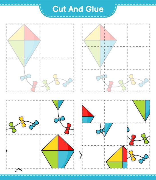 Coupez Et Collez Les Parties Coupées Du Cerf-volant Et Collez-les Feuille De Travail Imprimable Du Jeu éducatif Pour Enfants