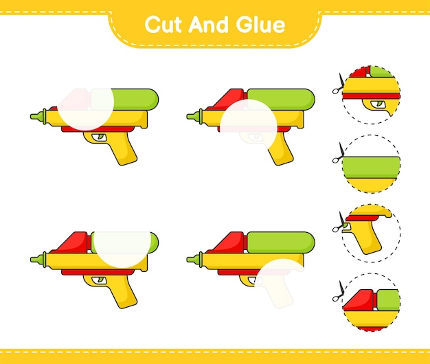 Coupez et collez les parties coupées du pistolet à eau et collez-les Feuille de travail imprimable du jeu éducatif pour enfants