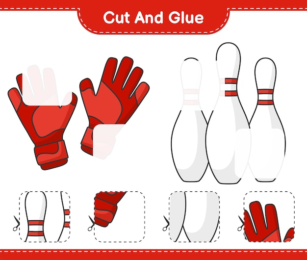 Coupez Et Collez Les Parties Coupées Des Gants De Gardien De But Bowling Pin Et Collez-les Illustration Vectorielle De Feuille De Travail Imprimable Jeu éducatif Pour Enfants