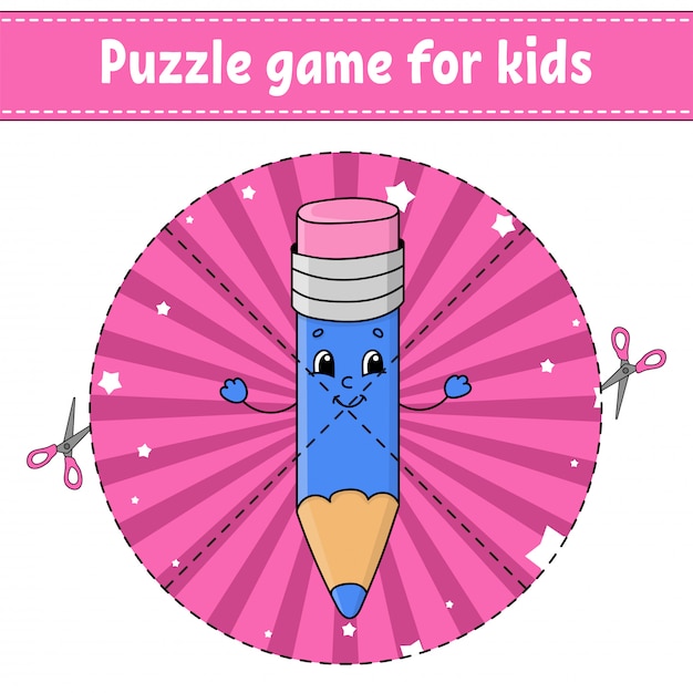 Coupez Et Jouez. Puzzle Rond. Crayon Avec Gomme. Puzzle Logique Pour Les Enfants.