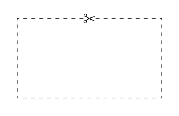 Vecteur coupez le ruban avec des ciseaux isolés sur le coupon ciseaux avec une ligne de coupe en tiret marques de points en forme de rectangle de recadrage