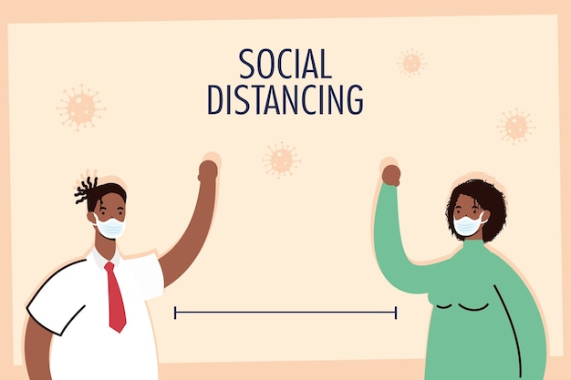 Couple afro pratiquant des personnages de distanciation sociale