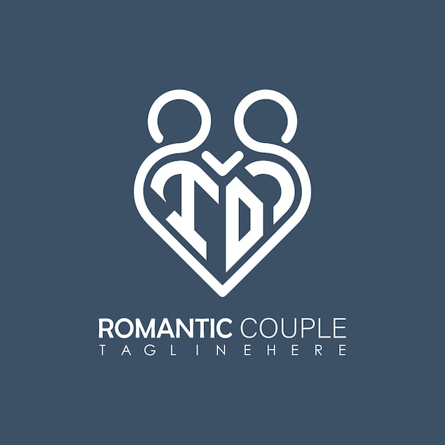 Couple d'amour Symbole du cœur Toutes les lettres modèle de conception de l'icône du logo