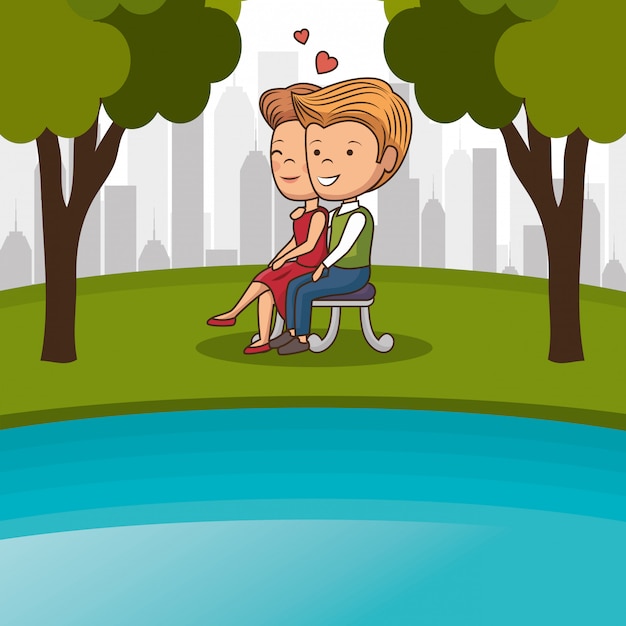 Couple Amoureux Sur La Chaise De Parc