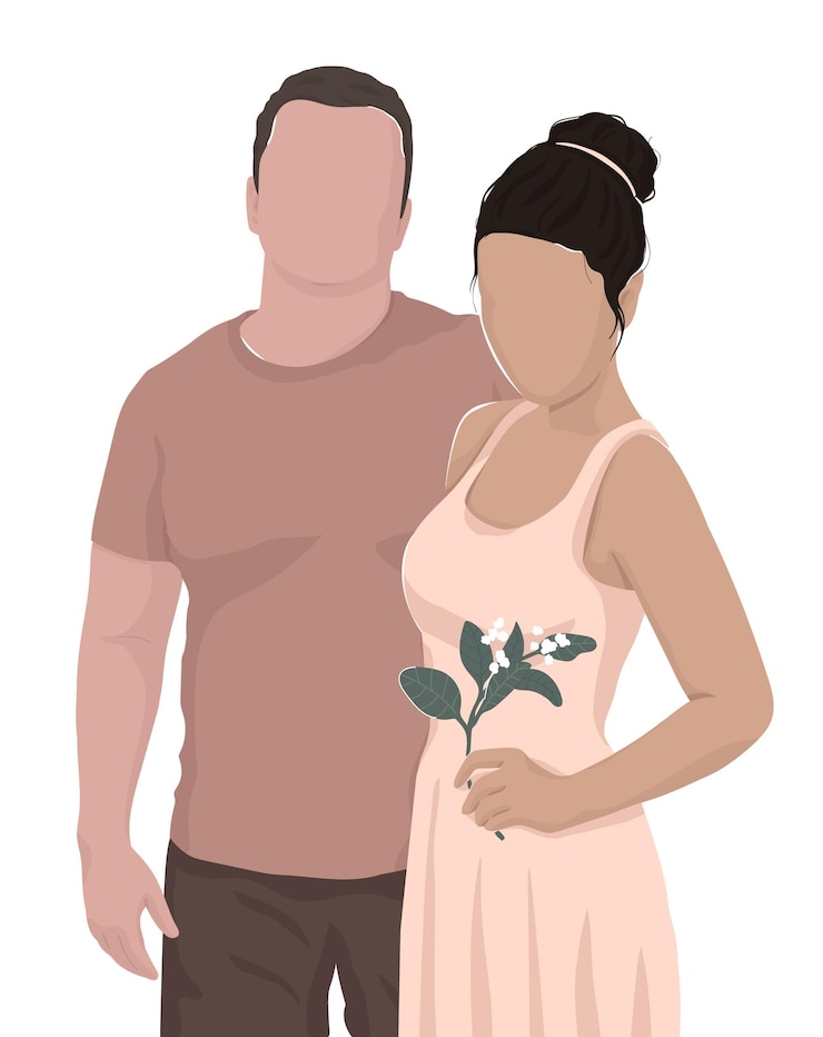 Vecteur couple amoureux un homme et une femme se tiennent côte à côte la fille tient la fleur