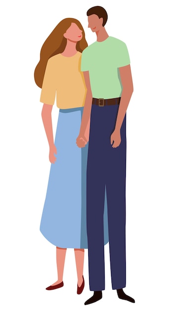 Couple Amoureux Main Dans La Main Guy Et Fille En Pleine Croissance Clipart Romantique Simple Illustration Vectorielle Plane