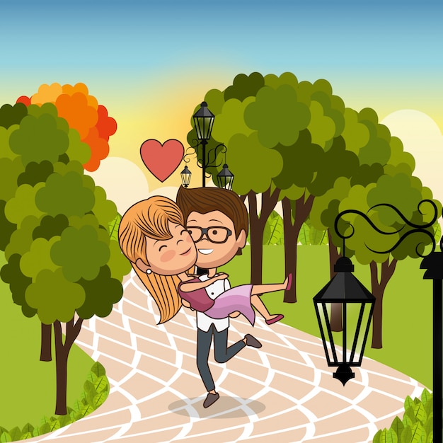 Couple Amoureux Sur Parc