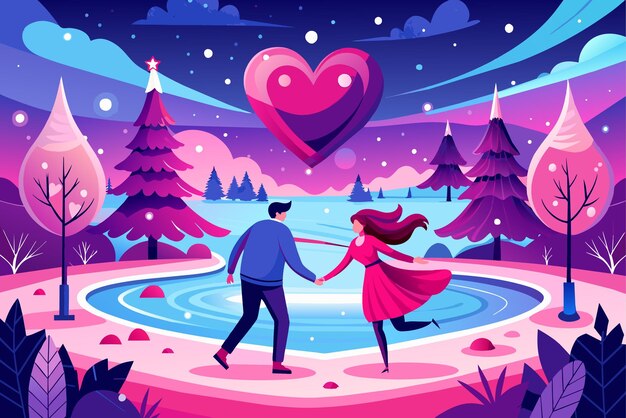 Un Couple Amoureux Se Promène Dans Le Parc Illustration Vectorielle Dans Le Style De Dessin Animé Plat