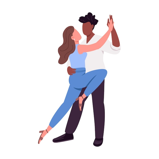 Couple appréciant les personnages vectoriels de couleur semi-plat de leçon de danse