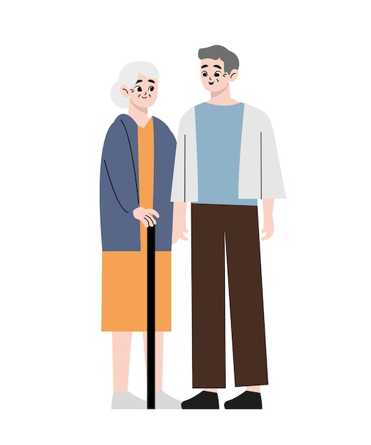 Vecteur couple asiatique âgé. vieil homme et femme prêts à s'embrasser. illustration de conception plate de dessin animé. famille heureuse