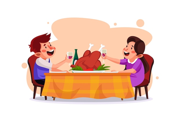 Couple ayant une illustration de dîner de Thanksgiving