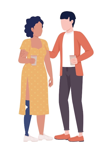 Vecteur couple buvant du café ensemble des personnages vectoriels de couleur semi-plate