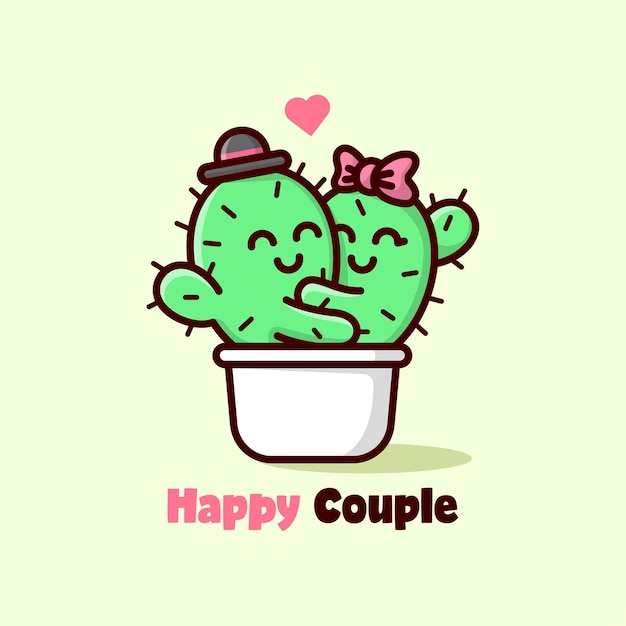 Couple De Cactus Mignon S'enlassant Et Se Sentir Lovely