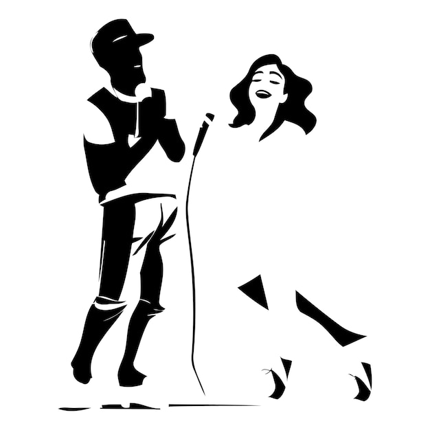 Vecteur un couple chantant du karaoké ensemble illustration vectorielle dans le style des dessins animés