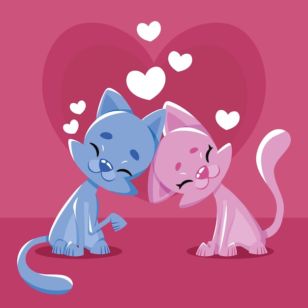 Couple De Chats Dessinés à La Main Pour La Saint-valentin