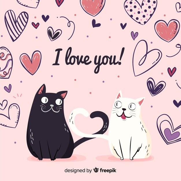 Vecteur couple de chats fond saint valentin