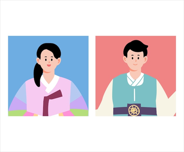 Couple coréen dans l'illustration de Hanbok set vacances en ligne personnes vêtements traditionnels