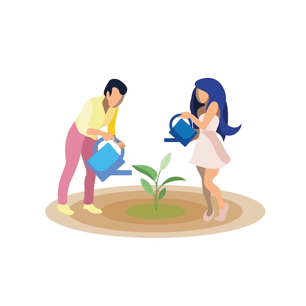 Couple, Croissant, Plante, Illustration