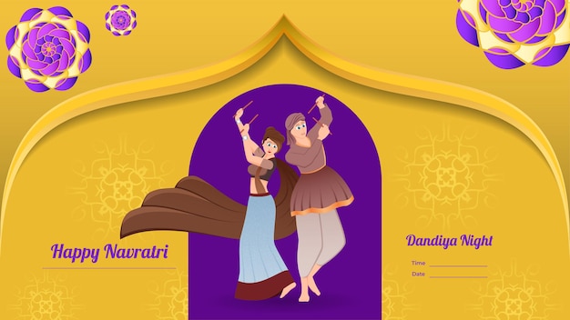 Couple Dandiya Bannière Vector Illustration Heureux Navratri