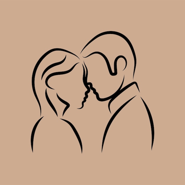 Couple Dans Un Dessin Au Trait Dessiné à La Main Esthétique Amour