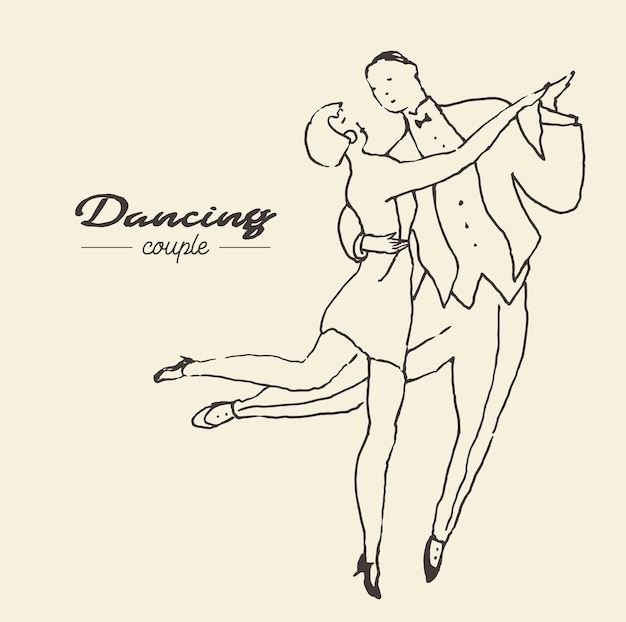 Couple de danseurs, illustration vectorielle dessinés à la main, croquis